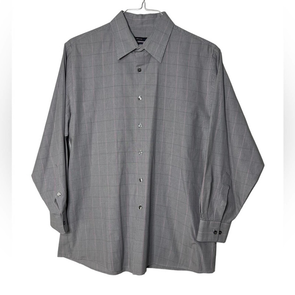 Van Heusen Studio Mens Slim Fit Grey Button Down Long Sleeve With Pink Detail